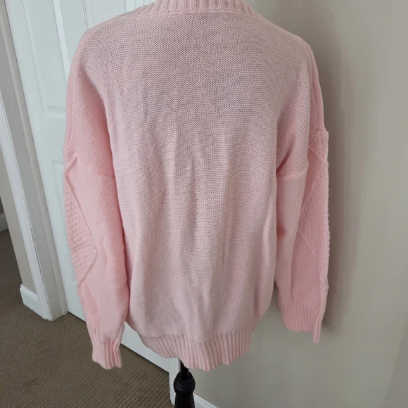 Pink V-Neck Cardigan Sweater XL - Fits Like Large - Picture 6 of 8